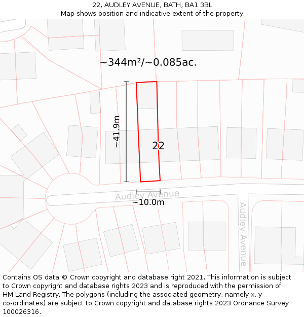 22, AUDLEY AVENUE, BATH, BA1 3BL: Plot and title map