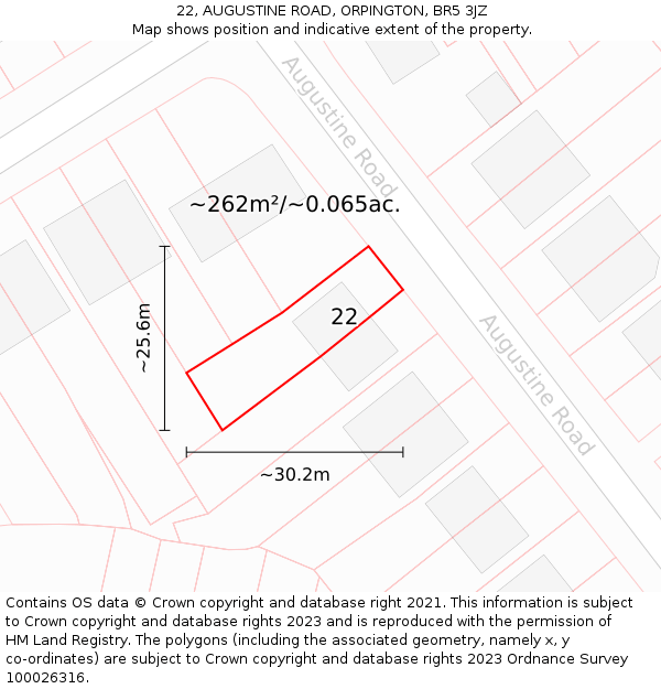 22, AUGUSTINE ROAD, ORPINGTON, BR5 3JZ: Plot and title map