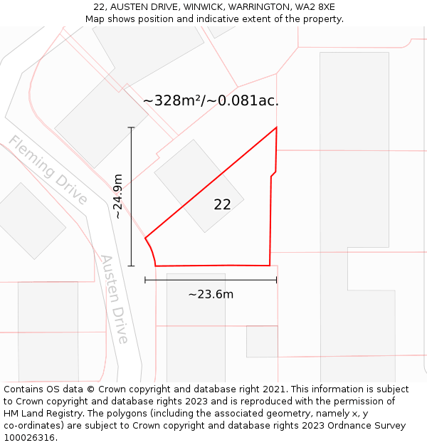 22, AUSTEN DRIVE, WINWICK, WARRINGTON, WA2 8XE: Plot and title map