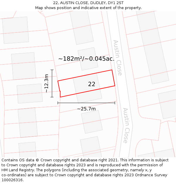 22, AUSTIN CLOSE, DUDLEY, DY1 2ST: Plot and title map