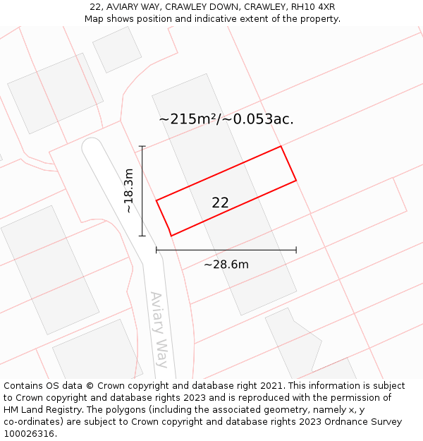 22, AVIARY WAY, CRAWLEY DOWN, CRAWLEY, RH10 4XR: Plot and title map