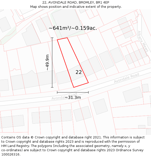 22, AVONDALE ROAD, BROMLEY, BR1 4EP: Plot and title map