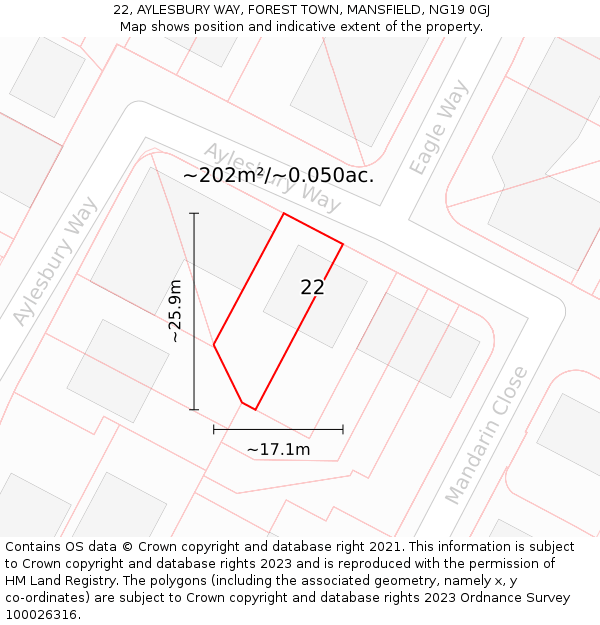 22, AYLESBURY WAY, FOREST TOWN, MANSFIELD, NG19 0GJ: Plot and title map