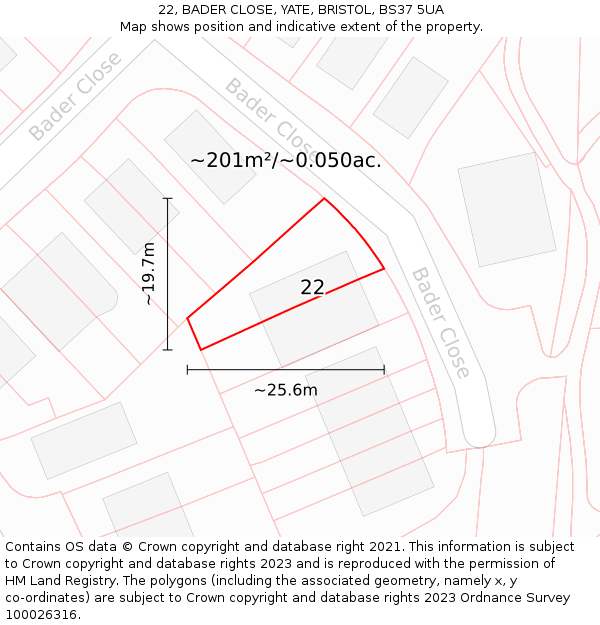 22, BADER CLOSE, YATE, BRISTOL, BS37 5UA: Plot and title map
