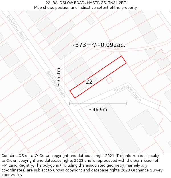 22, BALDSLOW ROAD, HASTINGS, TN34 2EZ: Plot and title map
