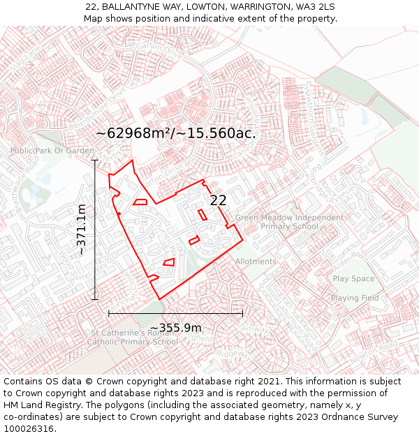 22, BALLANTYNE WAY, LOWTON, WARRINGTON, WA3 2LS: Plot and title map