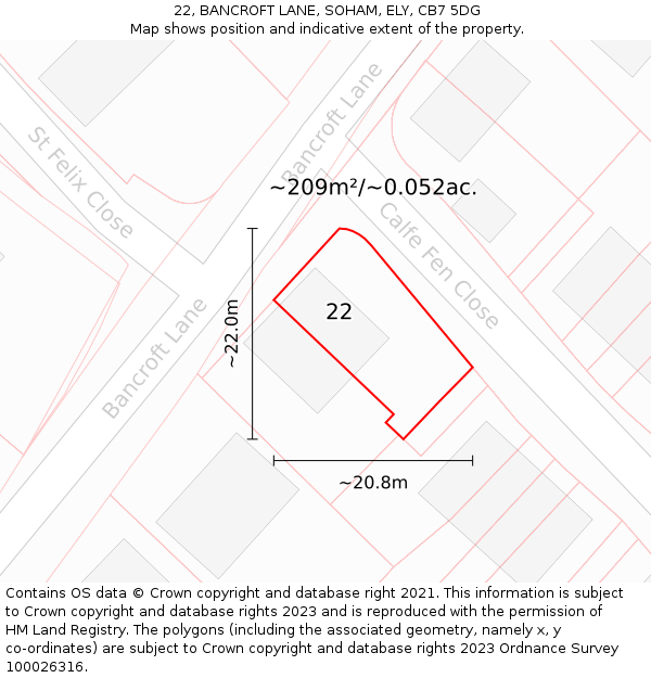 22, BANCROFT LANE, SOHAM, ELY, CB7 5DG: Plot and title map
