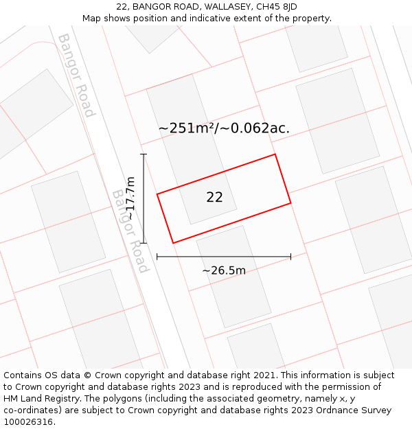 22, BANGOR ROAD, WALLASEY, CH45 8JD: Plot and title map