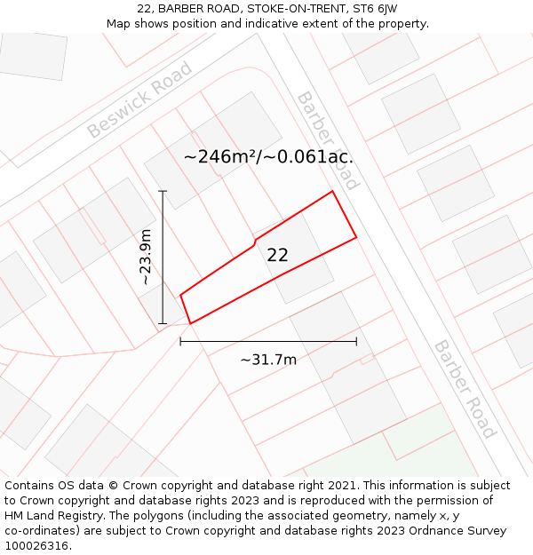 22, BARBER ROAD, STOKE-ON-TRENT, ST6 6JW: Plot and title map