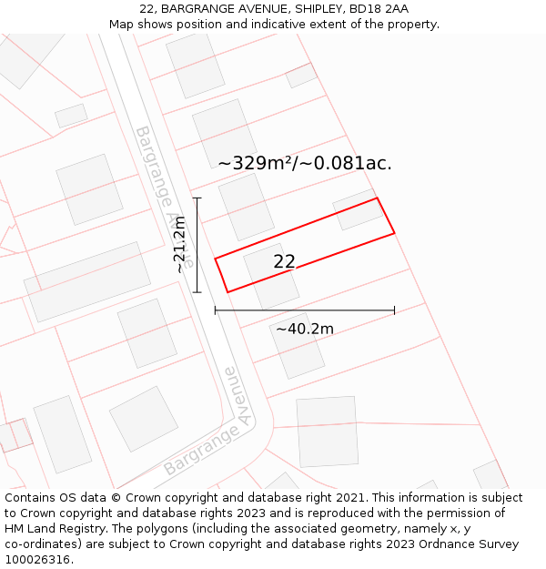 22, BARGRANGE AVENUE, SHIPLEY, BD18 2AA: Plot and title map