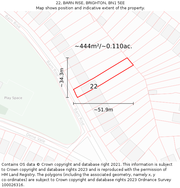 22, BARN RISE, BRIGHTON, BN1 5EE: Plot and title map
