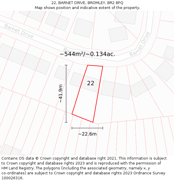 22, BARNET DRIVE, BROMLEY, BR2 8PQ: Plot and title map