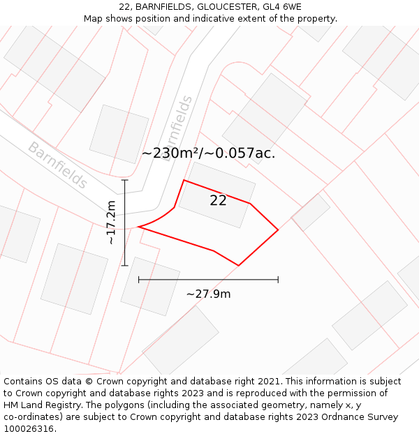22, BARNFIELDS, GLOUCESTER, GL4 6WE: Plot and title map
