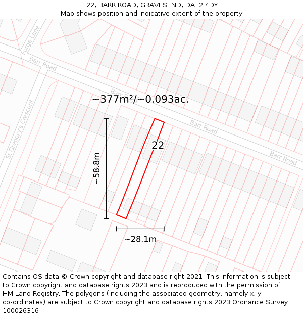 22, BARR ROAD, GRAVESEND, DA12 4DY: Plot and title map