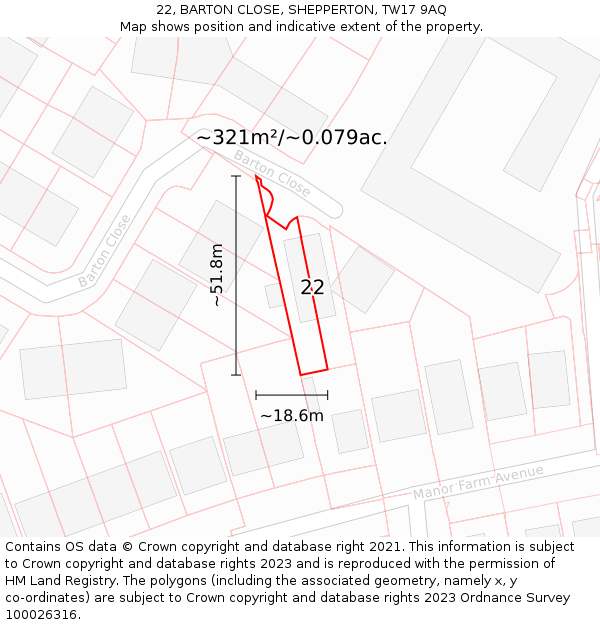 22, BARTON CLOSE, SHEPPERTON, TW17 9AQ: Plot and title map
