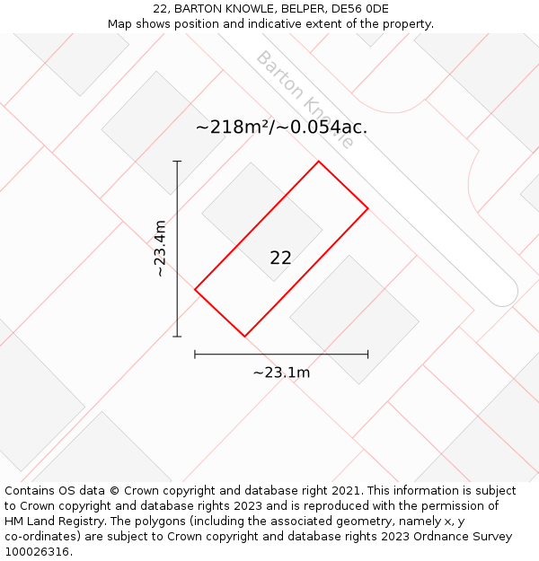22, BARTON KNOWLE, BELPER, DE56 0DE: Plot and title map