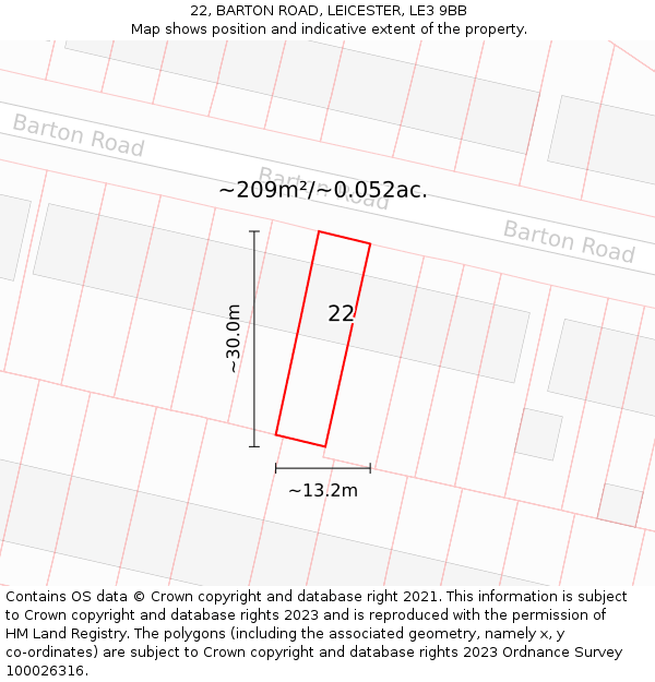 22, BARTON ROAD, LEICESTER, LE3 9BB: Plot and title map