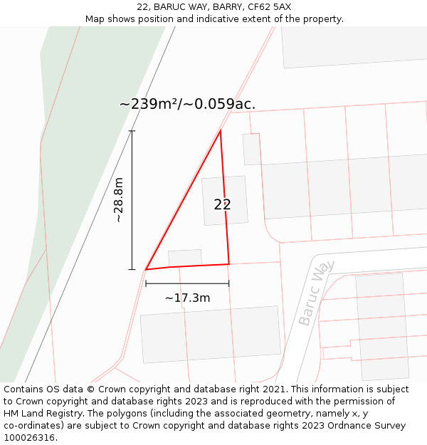 22, BARUC WAY, BARRY, CF62 5AX: Plot and title map