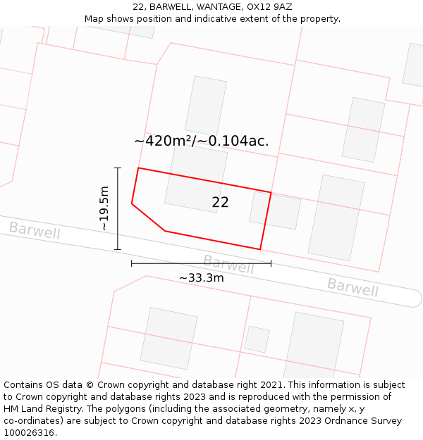 22, BARWELL, WANTAGE, OX12 9AZ: Plot and title map