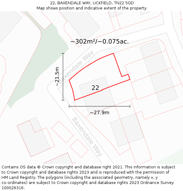 22, BAXENDALE WAY, UCKFIELD, TN22 5GD: Plot and title map