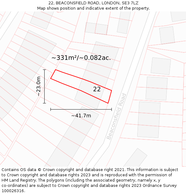 22, BEACONSFIELD ROAD, LONDON, SE3 7LZ: Plot and title map