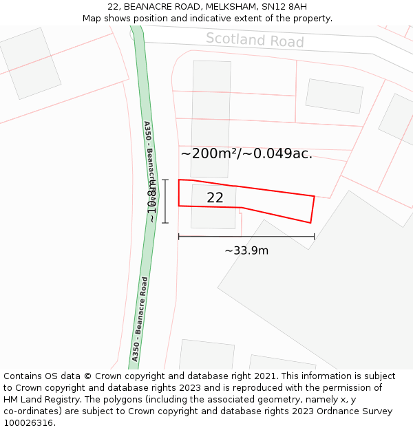 22, BEANACRE ROAD, MELKSHAM, SN12 8AH: Plot and title map