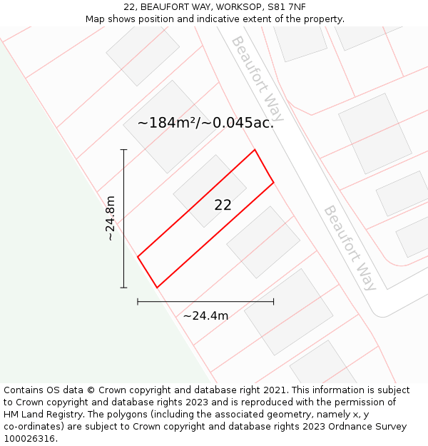 22, BEAUFORT WAY, WORKSOP, S81 7NF: Plot and title map