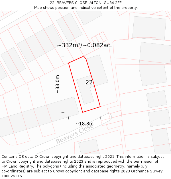 22, BEAVERS CLOSE, ALTON, GU34 2EF: Plot and title map