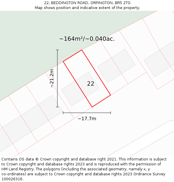 22, BEDDINGTON ROAD, ORPINGTON, BR5 2TG: Plot and title map