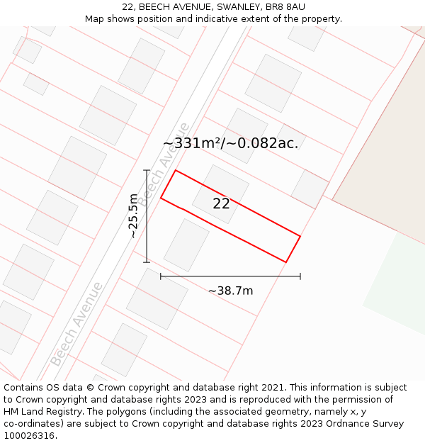 22, BEECH AVENUE, SWANLEY, BR8 8AU: Plot and title map