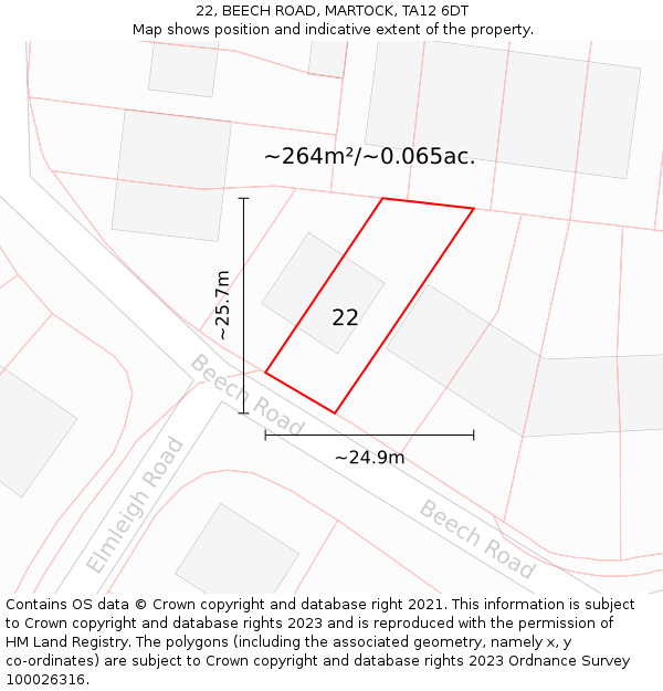 22, BEECH ROAD, MARTOCK, TA12 6DT: Plot and title map