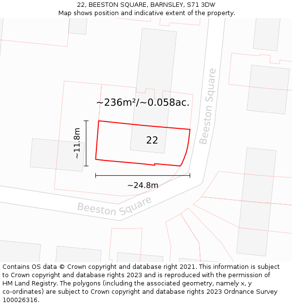 22, BEESTON SQUARE, BARNSLEY, S71 3DW: Plot and title map