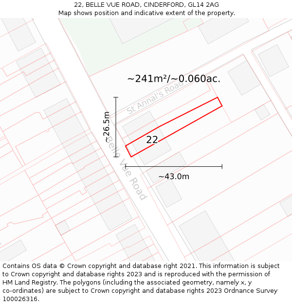 22, BELLE VUE ROAD, CINDERFORD, GL14 2AG: Plot and title map