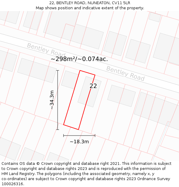 22, BENTLEY ROAD, NUNEATON, CV11 5LR: Plot and title map