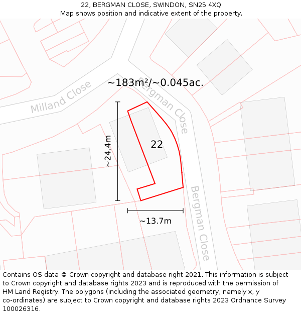 22, BERGMAN CLOSE, SWINDON, SN25 4XQ: Plot and title map
