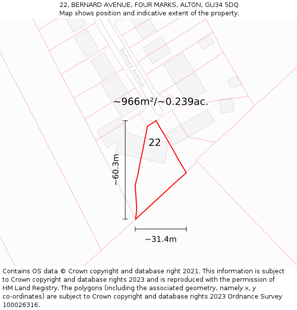 22, BERNARD AVENUE, FOUR MARKS, ALTON, GU34 5DQ: Plot and title map