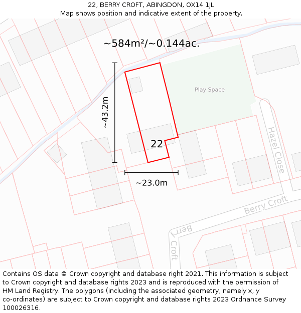 22, BERRY CROFT, ABINGDON, OX14 1JL: Plot and title map