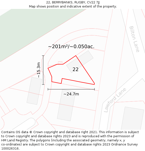 22, BERRYBANKS, RUGBY, CV22 7JJ: Plot and title map