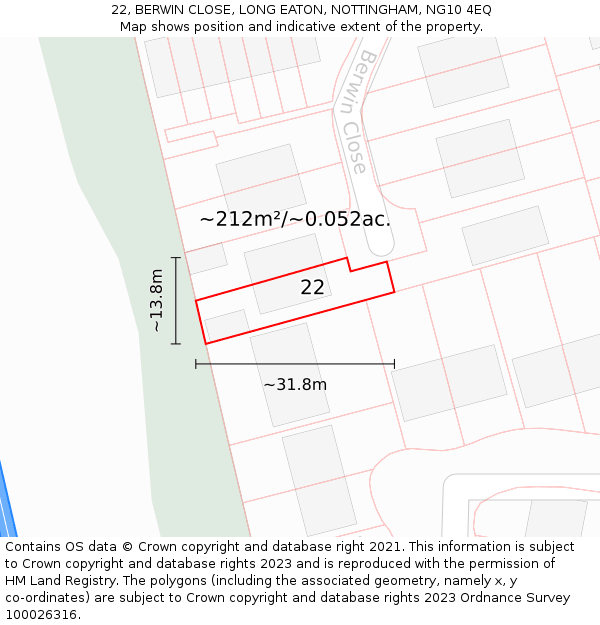 22, BERWIN CLOSE, LONG EATON, NOTTINGHAM, NG10 4EQ: Plot and title map