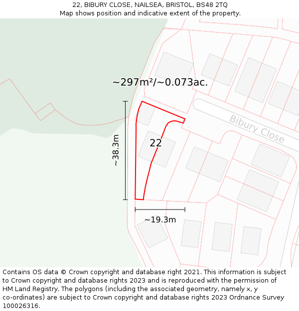 22, BIBURY CLOSE, NAILSEA, BRISTOL, BS48 2TQ: Plot and title map