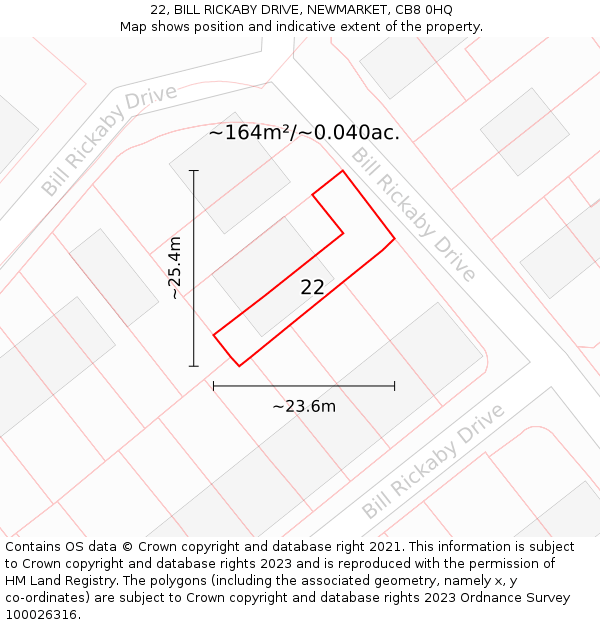 22, BILL RICKABY DRIVE, NEWMARKET, CB8 0HQ: Plot and title map