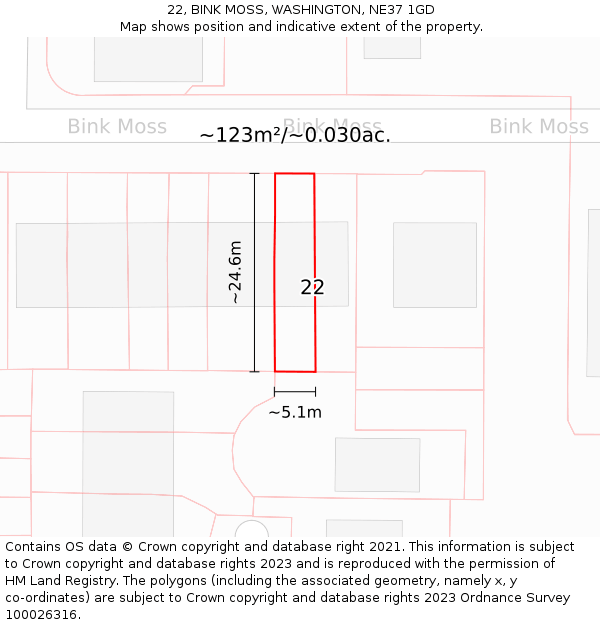 22, BINK MOSS, WASHINGTON, NE37 1GD: Plot and title map