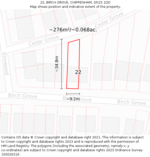 22, BIRCH GROVE, CHIPPENHAM, SN15 1DD: Plot and title map
