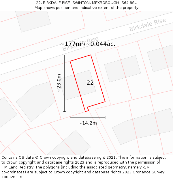 22, BIRKDALE RISE, SWINTON, MEXBOROUGH, S64 8SU: Plot and title map