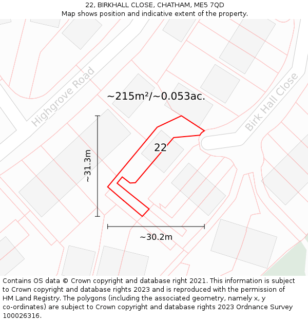 22, BIRKHALL CLOSE, CHATHAM, ME5 7QD: Plot and title map