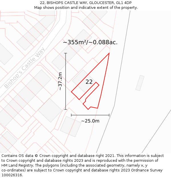 22, BISHOPS CASTLE WAY, GLOUCESTER, GL1 4DP: Plot and title map