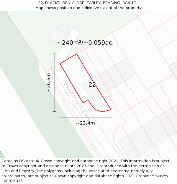 22, BLACKTHORN CLOSE, EARLEY, READING, RG6 1DH: Plot and title map