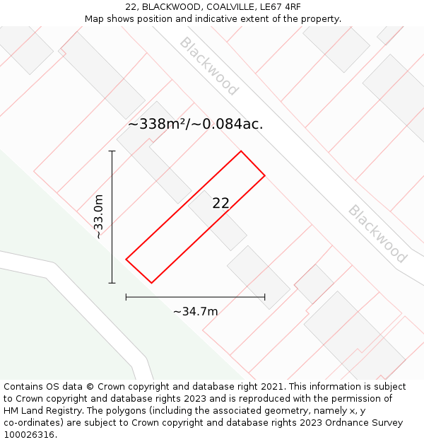 22, BLACKWOOD, COALVILLE, LE67 4RF: Plot and title map