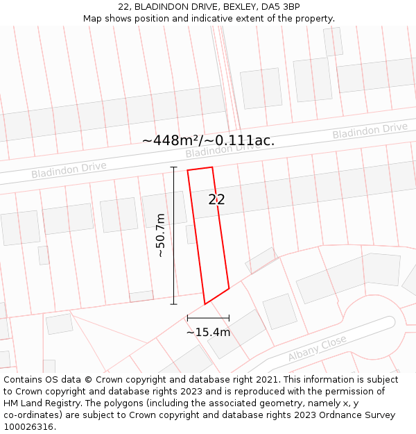 22, BLADINDON DRIVE, BEXLEY, DA5 3BP: Plot and title map