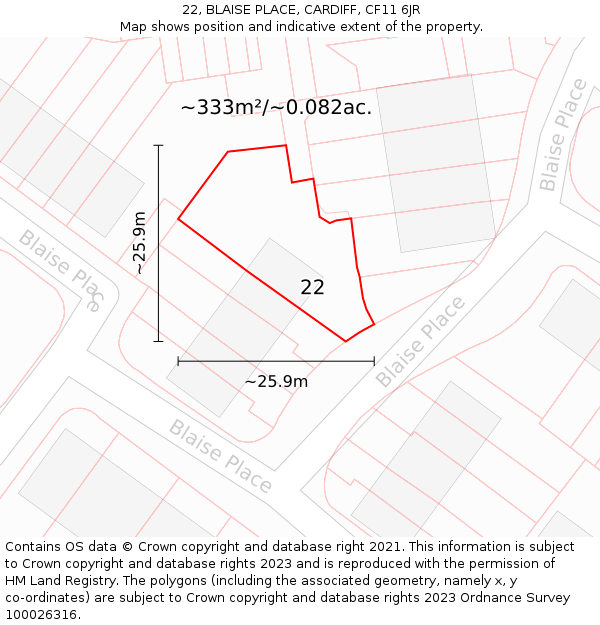 22, BLAISE PLACE, CARDIFF, CF11 6JR: Plot and title map